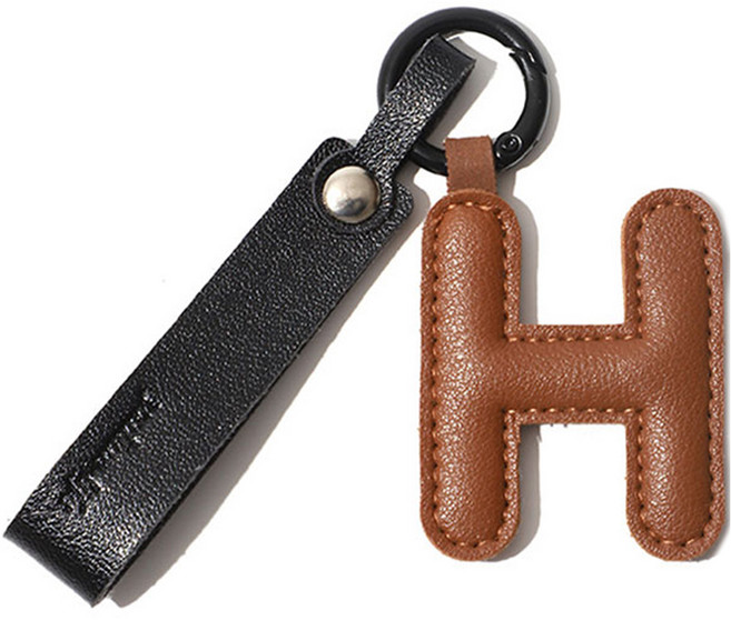 26자 가방 펜던트 가죽 알파벳 키링, H브라운, 1개