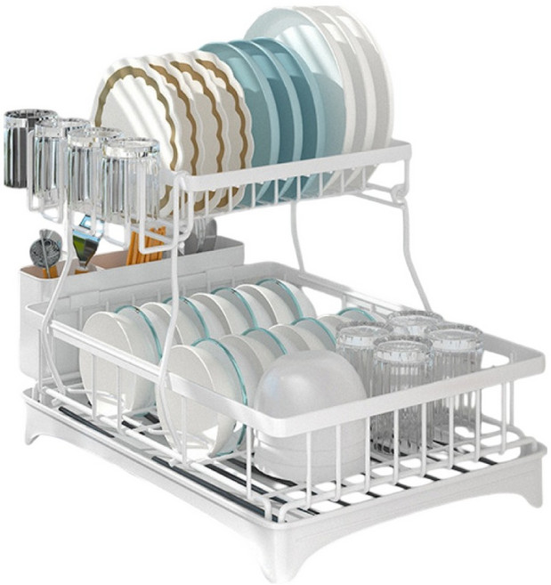 小麥購物 2層碗盤收納瀝水架 L2908, 2層, 1個, 白色