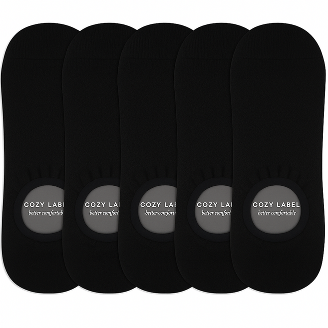 코지라벨 여성용 이중쿠션 스포츠 페이크삭스 5켤레 세트, 블랙, 1세트