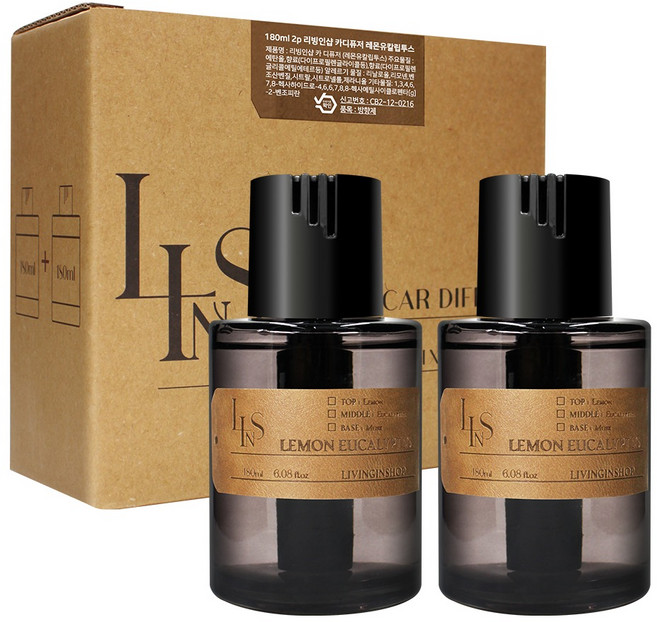 리빙인샵 고급형 차량용 솜 디퓨저 180ml x 2p, 레몬유칼립투스, 1개