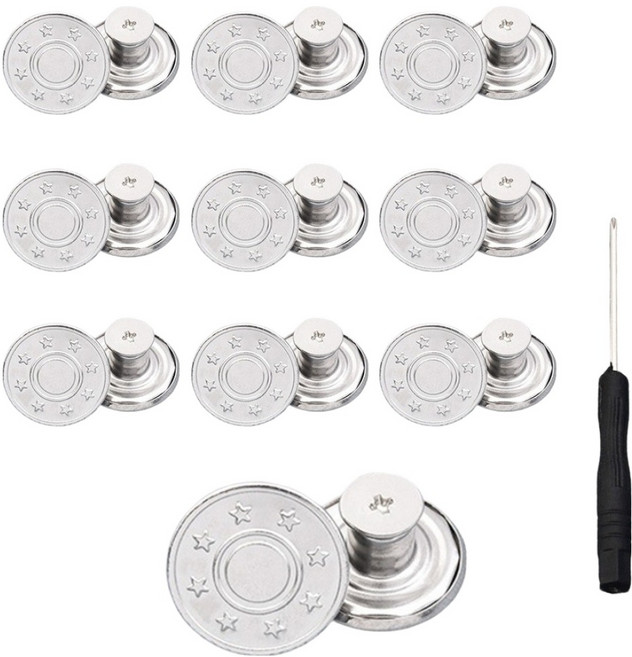 앙플러스 만능 셀프 바지 수선 요술 단추 10개 + 나사 10p + 드라이버1개 올인원, 실버스타, 1세트