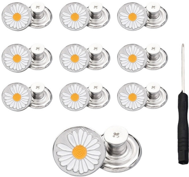 앙플러스 만능 셀프 바지 수선 요술 단추 10개 + 나사 10p + 드라이버1개 올인원, 실버데이지, 1개