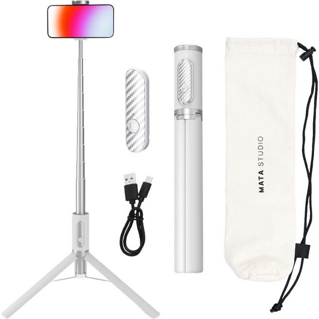 마타스튜디오 블루투스 스마트폰 셀카봉 삼각대 155cm, 화이트, 1개, MT-15