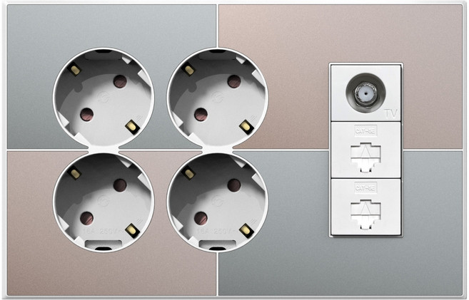 틸인스 갤러리 그린베이지 통합수구 4구 콘센트 + CATV 2방 + RJ45 2구 화이트 프레임, 1개