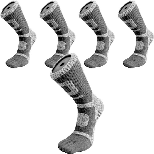 QDA 여성용 스포츠 등산 파일 발가락 양말 5켤례 세트, 진회, 1세트