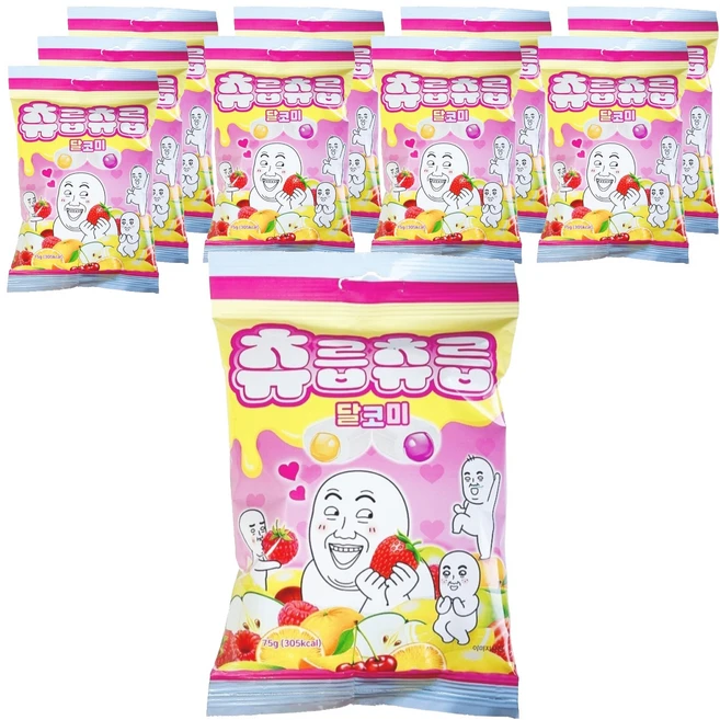 츄릅츄릅 달코미 소프트 츄잉 과일맛 6종 캔디, 75g, 10개 - 쿠팡