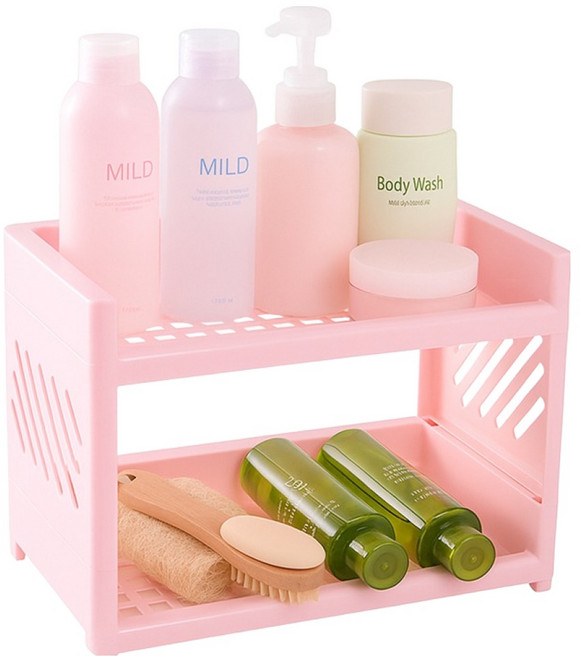 헬로젬 두칸이 조립식 다용도 미니 2단 선반, 핑크, 1개
