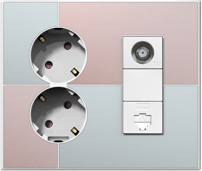 틸인스 갤러리 통합수구 콘센트 2구 + CATV 2방 + RJ45 1구 민트로즈 + 프레임 화이트, 1개