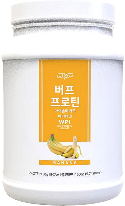 버프 프로틴 아이솔레이트 유청 단백질 보충제 파우더 바나나맛, 1.5kg, 1개