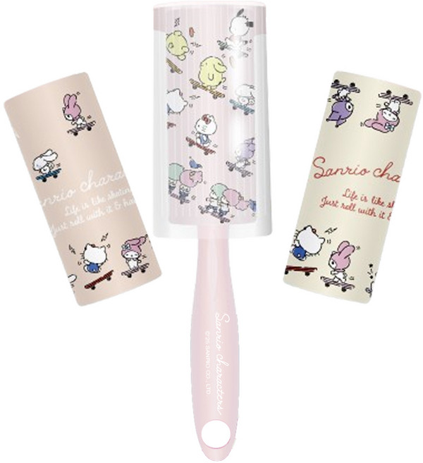 Sanrio 三麗鷗 滑板系列 斜切式除塵清潔滾輪含收納殼 附補充包 2個 粉色款 60張, 1組