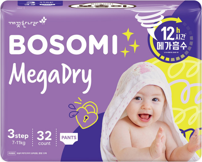 보솜이 메가드라이 팬티형 기저귀 남여공용, 중형(M), 128매