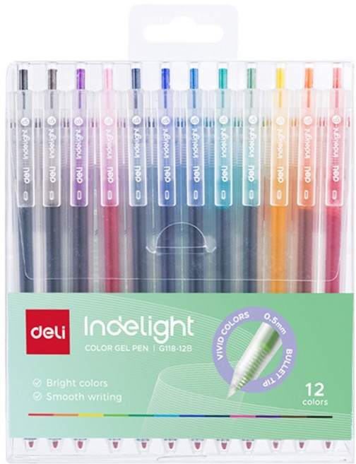 델리 인델라이트 젤펜12색 0.5mm, 비비드, 1세트