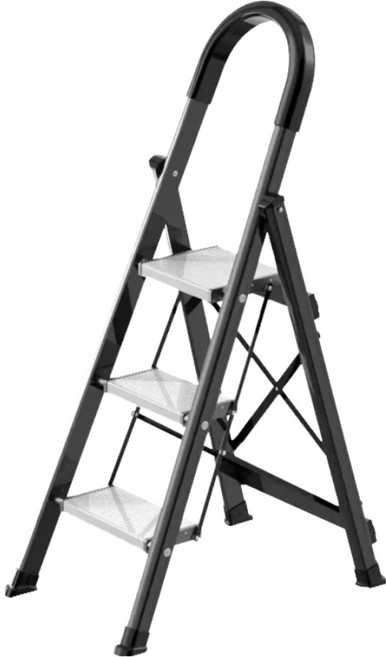 uniFun 樂汎生活 家用扶手鋁合金折疊梯 3階 黑銀色, 1個