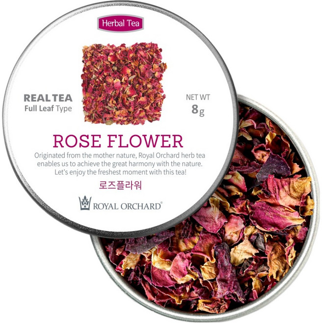 로얄오차드 로즈플라워 허브티 잎차 실버틴, 8g, 1개입, 1개