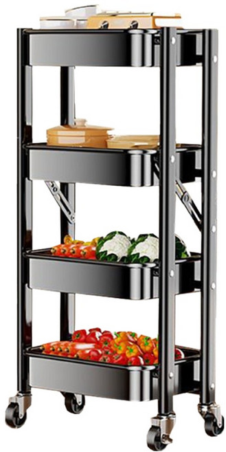 小麥購物 多功能落地廚防置物小推車 L1238, 雅黑色, 4層