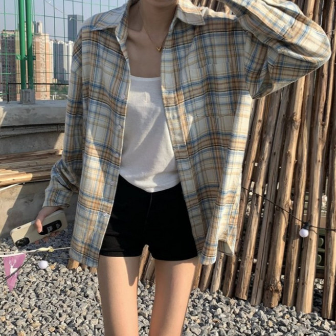 I'M MONG 女款 Namoeul 寬鬆格紋長袖襯衫