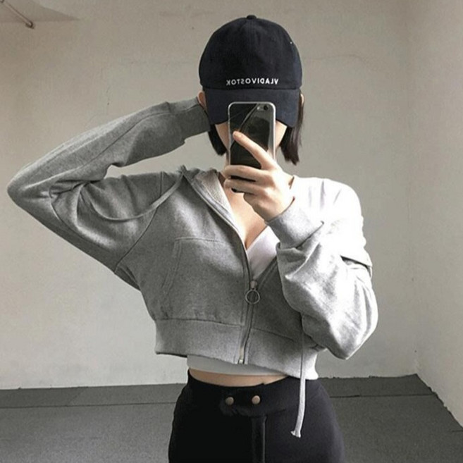 피어니스트 베이직 원컬러 숏 후드집업