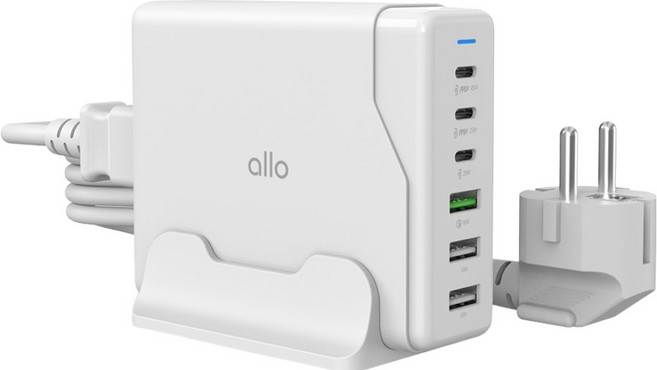 allo 100W GaN 接地型 6埠 PD3.0 PPS QC4.0 Type-C 超高速多功能充電器 UC6100GPD, 1個, 白色
