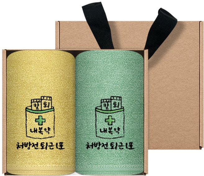 송월타월 직장인 퇴근처방전 컬러고리 핸드타올 2매 + 케이스 세트, 랜덤발송(타올), 1세트
