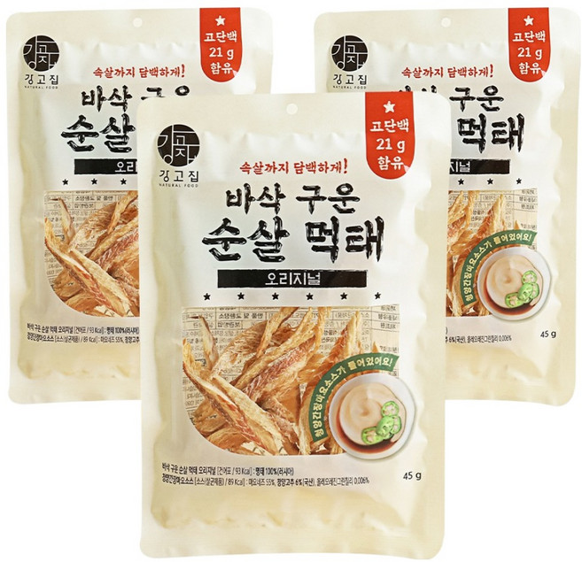 강고집 바삭 구운 순살 먹태 오리지널, 45g, 3개