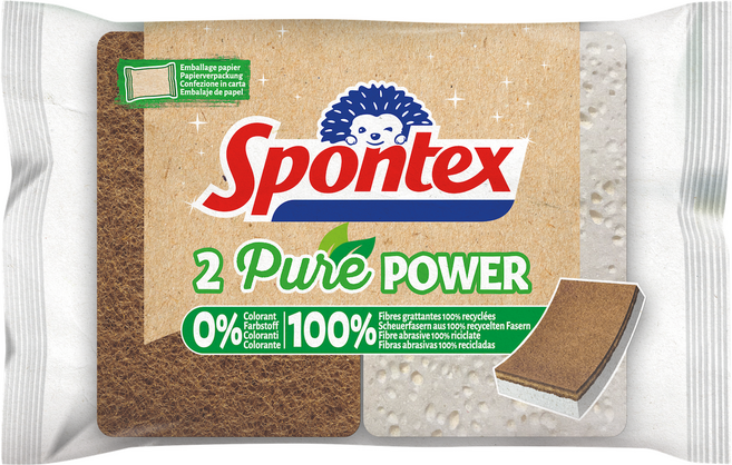 스폰텍스 PURE POWER 스트롱 클린 스크럽 스펀지, 1개, 2개입