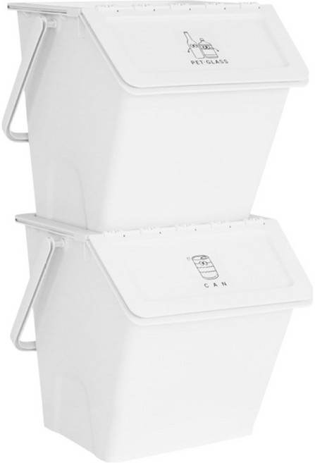 네이쳐리빙 피넛베리 스택업 적층형 재활용 분리수거함 2p, 밀크화이트