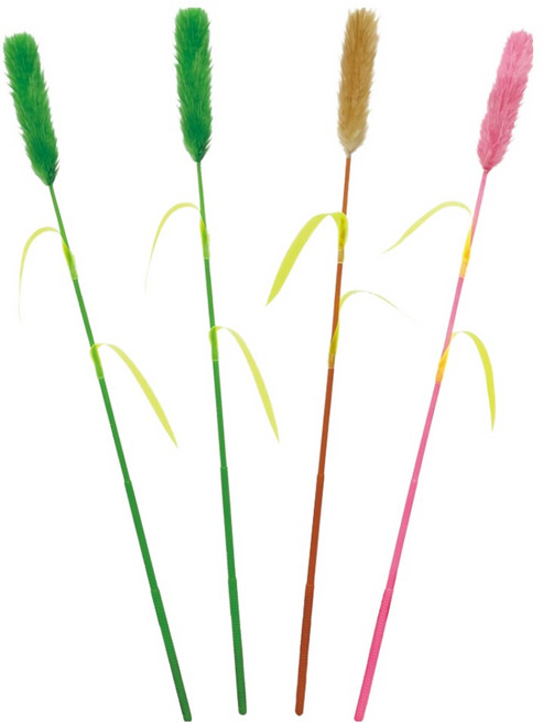 펫모닝 고양이 강아지풀 장난감 4p 세트, 그린, 그린, 베이지, 핑크, 1세트