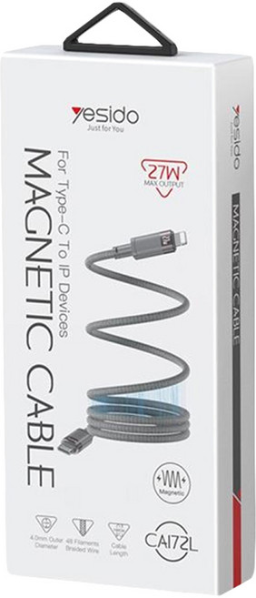 yesido TC轉IP內建智慧晶片PD27W快充磁吸線 CA172L, 100cm, 1個, 灰色