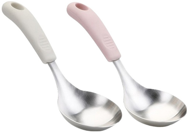 뉴비아 스텐304 주방 캠핑 실리콘 손잡이 미니국자 2종 세트, 아이보리, 핑크, 1세트