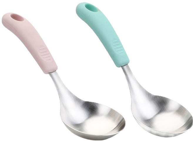 뉴비아 스텐304 주방 캠핑 실리콘 손잡이 미니국자 2종 세트, 핑크, 민트, 1세트