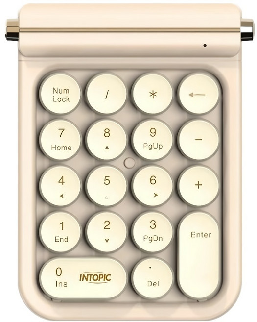 INTOPIC 廣鼎 IT-2.4GHz復古無線數字鍵盤, 卡其色, KBW-N107KK