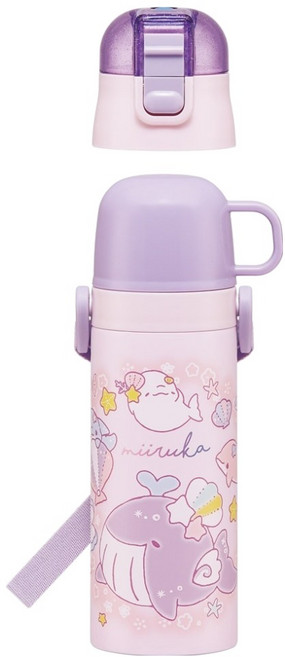 Skater 不鏽鋼超輕量水壺, Yuru Iruka 紫色, 470ml, 1個