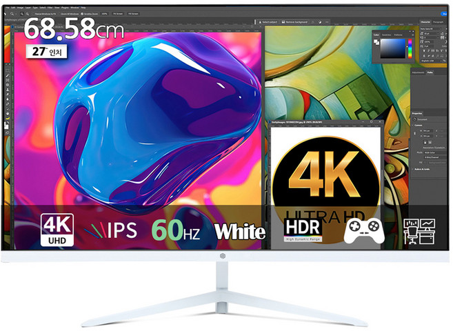픽셀아트 4K UHD 60Hz IPS 모니터 무결점 화이트, 68.58cm, PAU2711W
