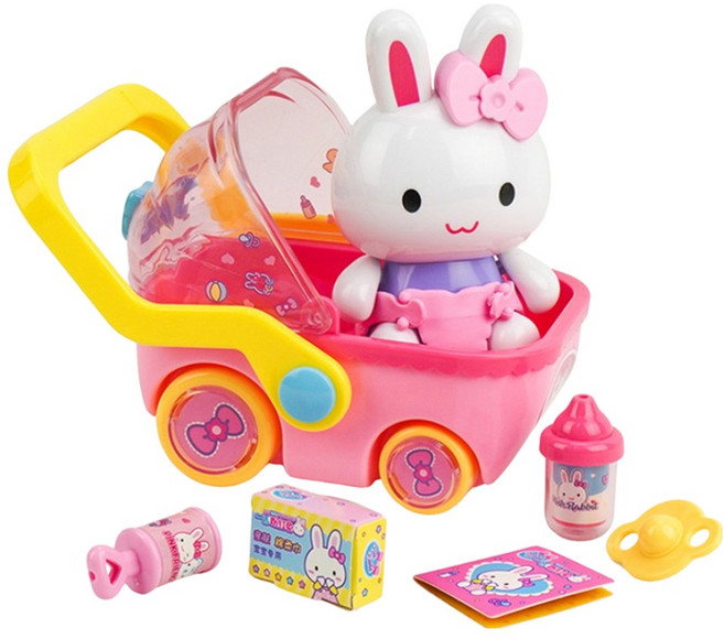 PINK RABBIT 一言粉紅兔 粉紅兔嬰兒手推車家家酒組 附大公仔, 1套, 多色