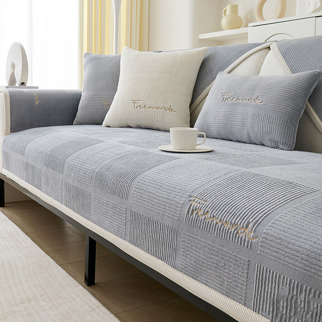 Freemande 牛奶絨刺繡防滑沙發墊 3人座 CN0478-G-3