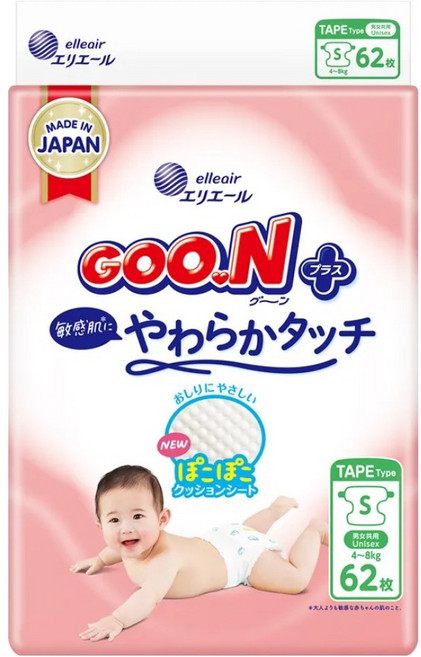 GOO.N 大王 日本境內版 SJ柔觸肌系列 黏貼型尿布, S, 62片