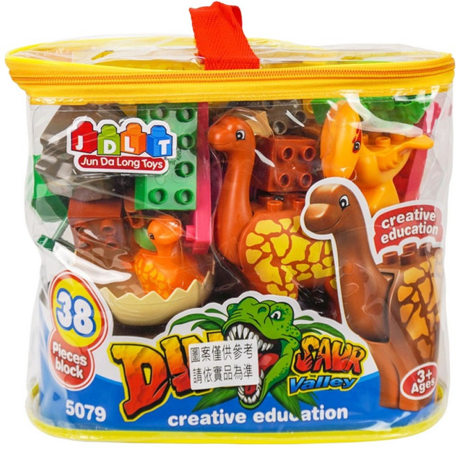Jun Da Long Toys 駿達隆 幼兒版 恐龍場景建構大積木 CE環保塑料 5079 38片, 1套, 顏色隨機