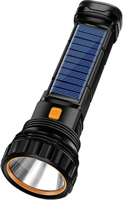 小麥購物 太陽能超長續航強光COB手電筒帶側燈 L1423, 1個, 黑色