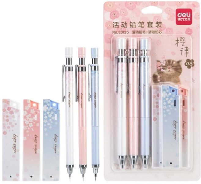 일상속반짝 벚꽃 0.5 샤프 3종 + 샤프심 세트, 혼합색상, 1세트