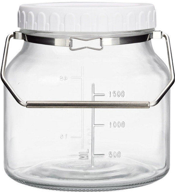미르코리아 갤런 담금주 스크류캡 스텐손잡이 원형 눈금 유리병, 1개, 2.4L