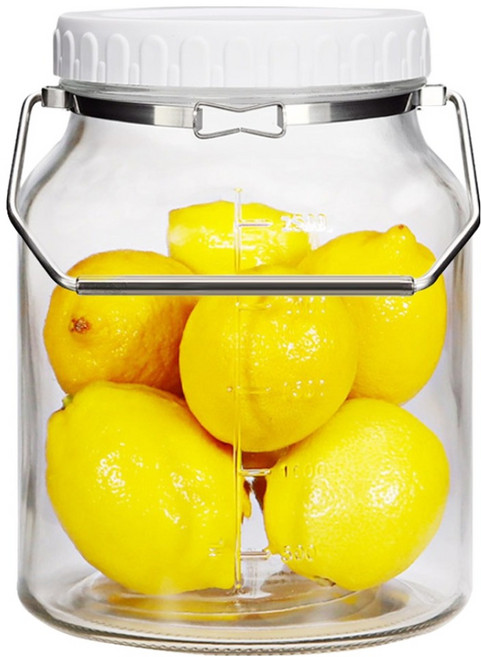 미르코리아 갤런 담금주 스크류캡 스텐손잡이 원형 눈금 유리병, 1개, 3.2L