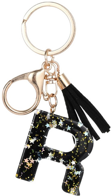 태슬 키체인 블랙 레진 알파벳 키링, R, 1개