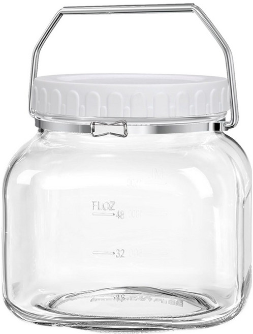 미르코리아 갤런 담금주 눈금 유리병 스크류캡 스텐손잡이 사각, 2400ml, 1개