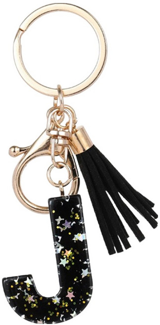 태슬 키체인 블랙 레진 알파벳 키링, J, 1개