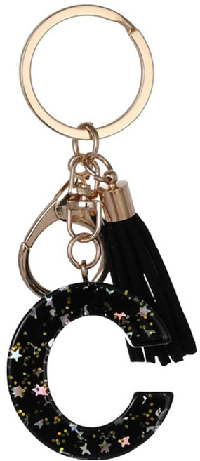 태슬 키체인 블랙 레진 알파벳 키링, C, 1개
