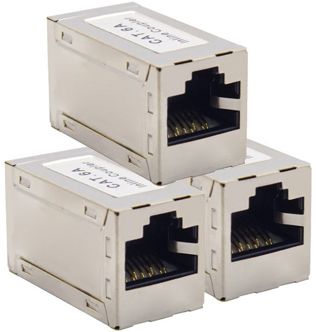 컴스 커플러 RJ45 I형 8P8C STP INLINE Metal CAT.6A CP008, 혼합색상, 3개, 31mm