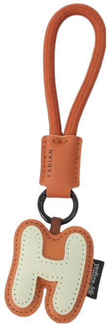 가죽 액세서리 펜던트 볼록 알파벳 키링, H브라운, 1개