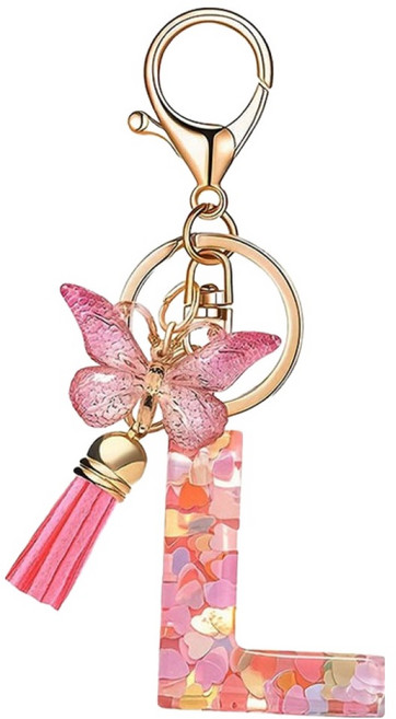 나비 태슬 키체인 핑크 러브 스팽글 알파벳 키링, L, 1개