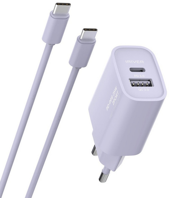 아이리버 25W 2포트 초고속 가정용 충전기 + CtoC 케이블 세트, 퍼플, 1세트
