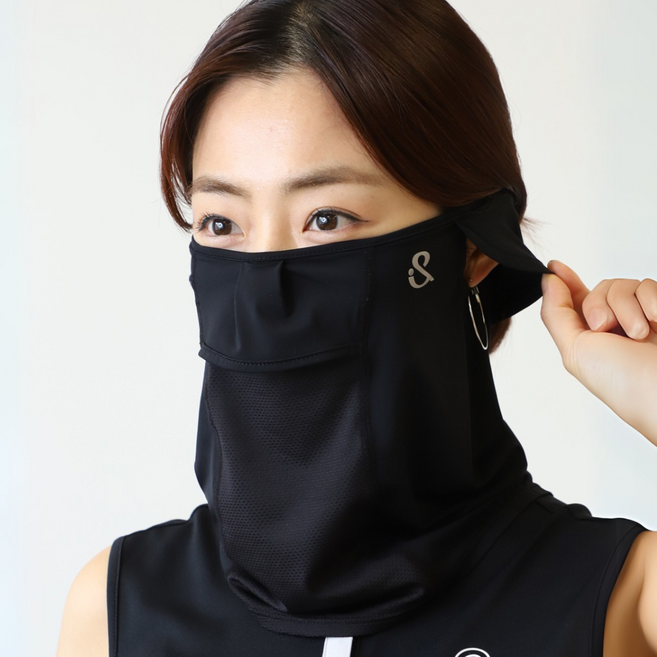 슬로우플레이 귀덮는 UV자외선차단 골프 스포츠 귀덮개 냉감 마스크 PLUS+, 블랙, 1개